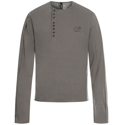 原创/美式斜门襟亨利领长袖T恤潮