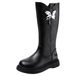 芭比童鞋儿童长靴2025新款秋冬加绒软底英伦风儿童靴子女童高筒靴