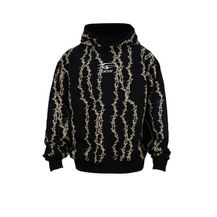 TGFCLUB 美式街头嘻哈荆棘满印刺绣修身连帽套头卫衣