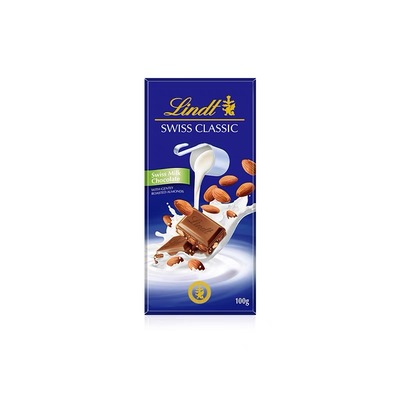【满折专区】Lindt瑞士莲进口经典排装牛奶巧克力扁桃仁黑巧100克
