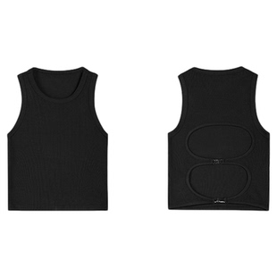 NEVA HU黑色带胸垫吊带背心女夏外穿设计感新款短款无袖露背上衣