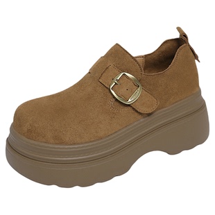 厚底增高全包勃肯鞋女2026新款春季配裙子百搭魔术贴松糕乐福单鞋