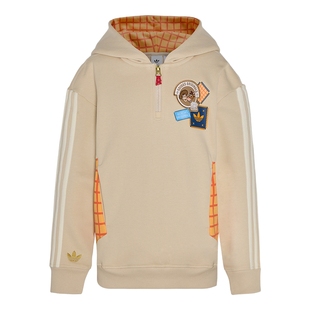 阿迪达斯三叶草卫衣迪士尼联名新年款小童加绒连帽套头衫 KS3168