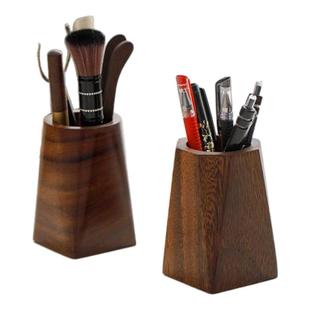 胡桃木笔筒创意实木收纳盒办公室桌面摆件高级感轻奢茶道六君子筒