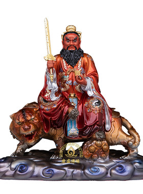 骑虎张天师铜彩绘供奉摆件