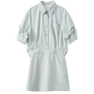 betu百图设计感假两件衬衫连衣裙女短袖2026年夏季新款显瘦裙子