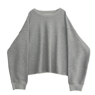 极简美式洋气宽松卫衣~简约休闲风宽松圆领下摆剪边毛圈套头上衣