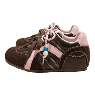 棕色复古厚底内增高德训鞋女2026新款春季加绒百搭鞋子阿甘运动鞋