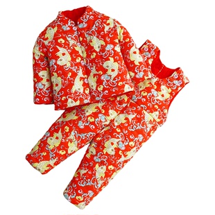 宝宝手工棉衣婴儿棉花棉袄套装男宝女孩秋冬装加厚保暖开裆外出穿