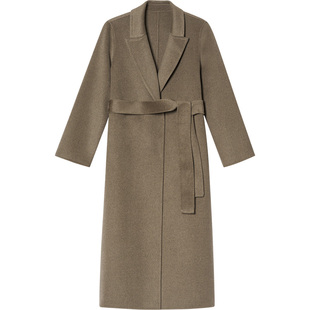 LK BENNETT咖啡色羊毛大衣女2025年冬新款长款纯色系带毛呢外套