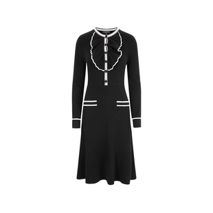 MARYLING玛俪琳秋季新品黑白撞色边长袖针织连衣裙A1DGW04710