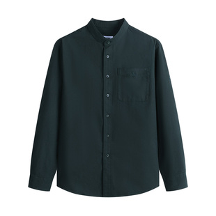 Navigare意大利小帆船绿色休闲长袖衬衫男春季新品纯棉立领衬衣