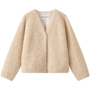 【100%绵羊毛】【肖燕同款】MOP25冬新款简约V领羊羔毛皮草外套女