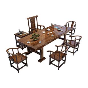 实木大板茶台闲鱼二手家具旧货市场入口捡漏咸鱼茶桌一桌五椅组合