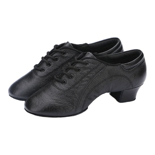 拉丁舞鞋真皮男孩少儿软底女成人男童牛皮儿童两点广场交谊舞蹈鞋