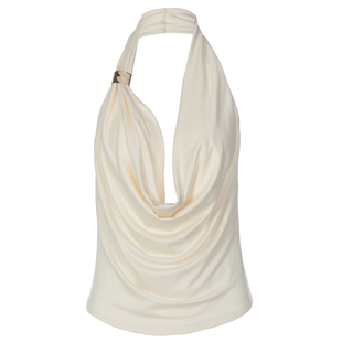 gusty欧美辣妹风性感荡领挂脖吊带背心街拍轻熟御姐风金属扣上衣