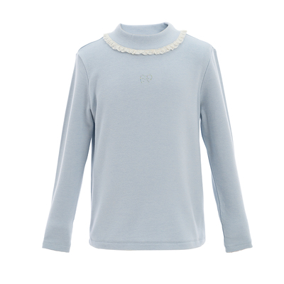 时尚花边领宽松长袖休闲T恤