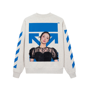 OFF-WHITE™【JISOO联名款】潮牌人像印花上衣情侣宽松灰色卫衣女