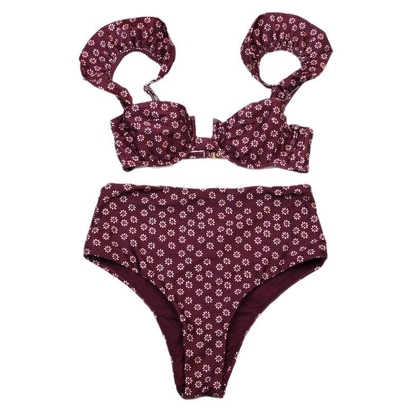 澳洲品牌MIN**性感碎花系带高腰比基尼bikini海边度假分体泳衣