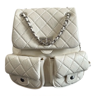 背包小香风双肩包上班族包包女款轻便通勤包双肩包黑白菱格多口袋