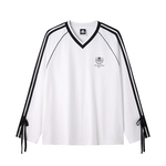 Kappa卡帕V领撞色美式卫衣女2026新款宽松套头运动长袖蝴蝶结上衣