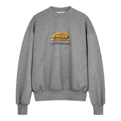 ECHOADE卡通印花圆领短款长袖上衣套头薄款灰色设计纯棉早春卫衣