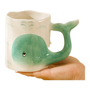 迈卡伦 创意萌鲸鱼陶瓷水杯ins可爱立体咖啡杯男女情侣马克杯礼物