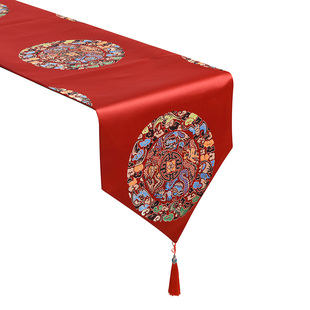 新中式桌旗红色喜庆结婚用客厅红木茶几禅意茶旗电视柜餐桌布床旗