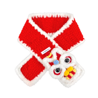 中国风醒狮红色针织围巾保暖百搭