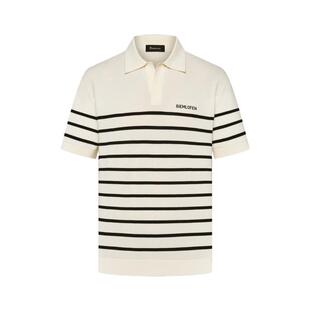 【干爽棉】比音勒芬男士翻领上衣撞色条纹海鸥领针织短袖POLO衫