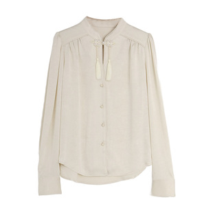 西町村屋新中式衬衫女装百搭春季新款国风小衫缎面衬衣AA9101002