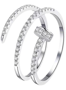 轻奢小众潮牌镶钻多层钉子戒指