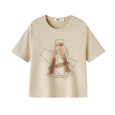 森马字母做旧辣妹短款短袖T恤女