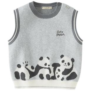 戴维贝拉儿童抗静电毛衣背心2026春装新男童宝宝熊猫纯棉针织马甲