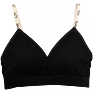 螺纹棉质美背字母双肩带文胸带胸垫裹胸女防走光抹胸打底无缝内衣