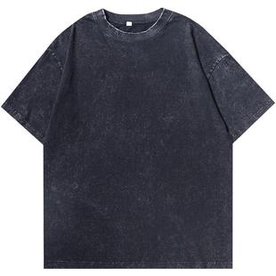 日系潮牌 大地色系蜡染做旧复古T恤男装240g纯棉宽松落肩水洗短袖