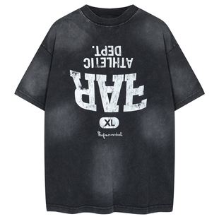 FAR.ARCHIVE洗水做旧爆裂纹字母印花T恤高街潮牌男女宽松休闲短袖