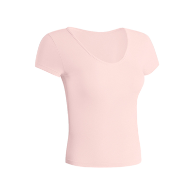 修身紧身粉色运动短袖健身服女