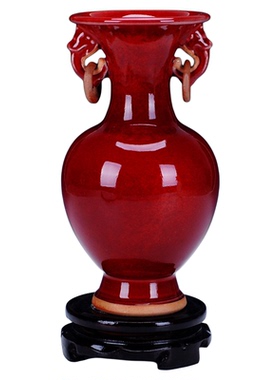 威弗列德客厅家居装饰摆设景德镇陶瓷器仿古钧瓷郎红双耳窑变花瓶