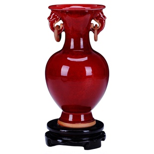 威弗列德客厅家居装饰摆设景德镇陶瓷器仿古钧瓷郎红双耳窑变花瓶