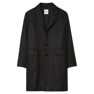 SANDRO2025秋冬新款男装法式时尚简约单排扣戗驳领黑色毛呢大衣