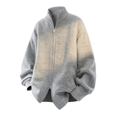 拉夏贝尔绵羊毛双拉链毛衣开衫冬季男士立领宽松cleanfit针织外套
