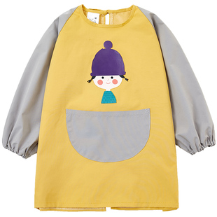 儿童画画围裙长袖防水反穿罩衣女童男宝宝吃饭围兜幼儿园logo定制