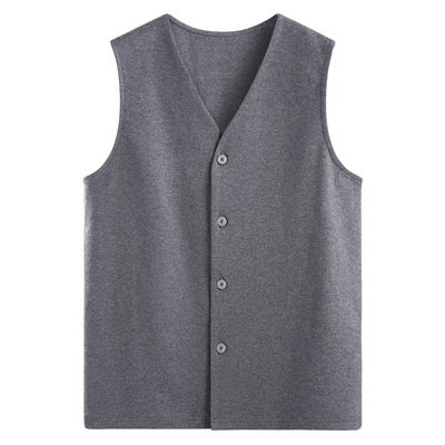 春季新款中老年男纯棉针织马甲背心宽松大码老人开衫居家外穿