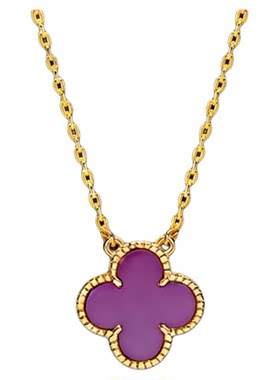 右半边新款紫罗兰四叶草项链锁骨链女友轻奢纯银五花v金18k高级感