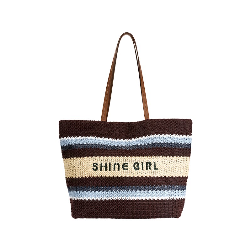 SHINE萱子条纹撞色编织单肩包