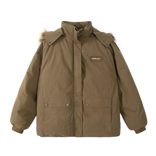 UNIFREE大毛领羽绒服女冬季90绒美式宽松加厚保暖工装派克服外套