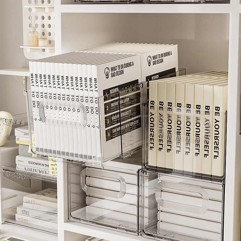 桌面伸缩收纳盒客厅书房书本大容量儿童绘本零食玩具可叠加收纳筐