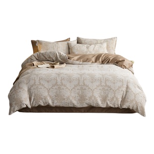 全棉双层纱提花四件套 棉纱A类纯棉套件纯色简约AB版柔软透气舒适