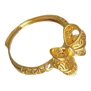 仙气蝴蝶结戒指18k黄金色情侣款对戒999镂空花丝在逃公主活口指环